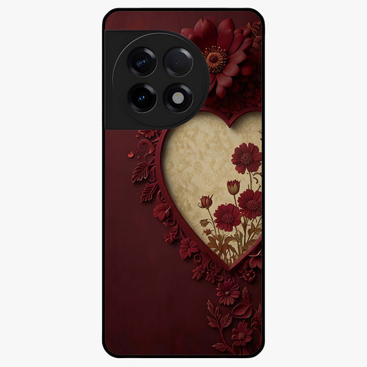 Wine Heart Vintage Art Glass Case for 1+11R romantic front view featuring heart shaped vintage wine inspired artwork