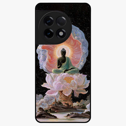 Zen Lotus Realm Glass Case for 1+11R peaceful front view featuring lotus artwork with calm spiritual tones