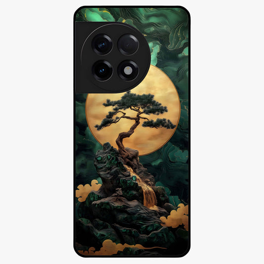 Zen Moon Rise Glass Case for 1+11R tranquil front view featuring rising moon artwork in minimalist style