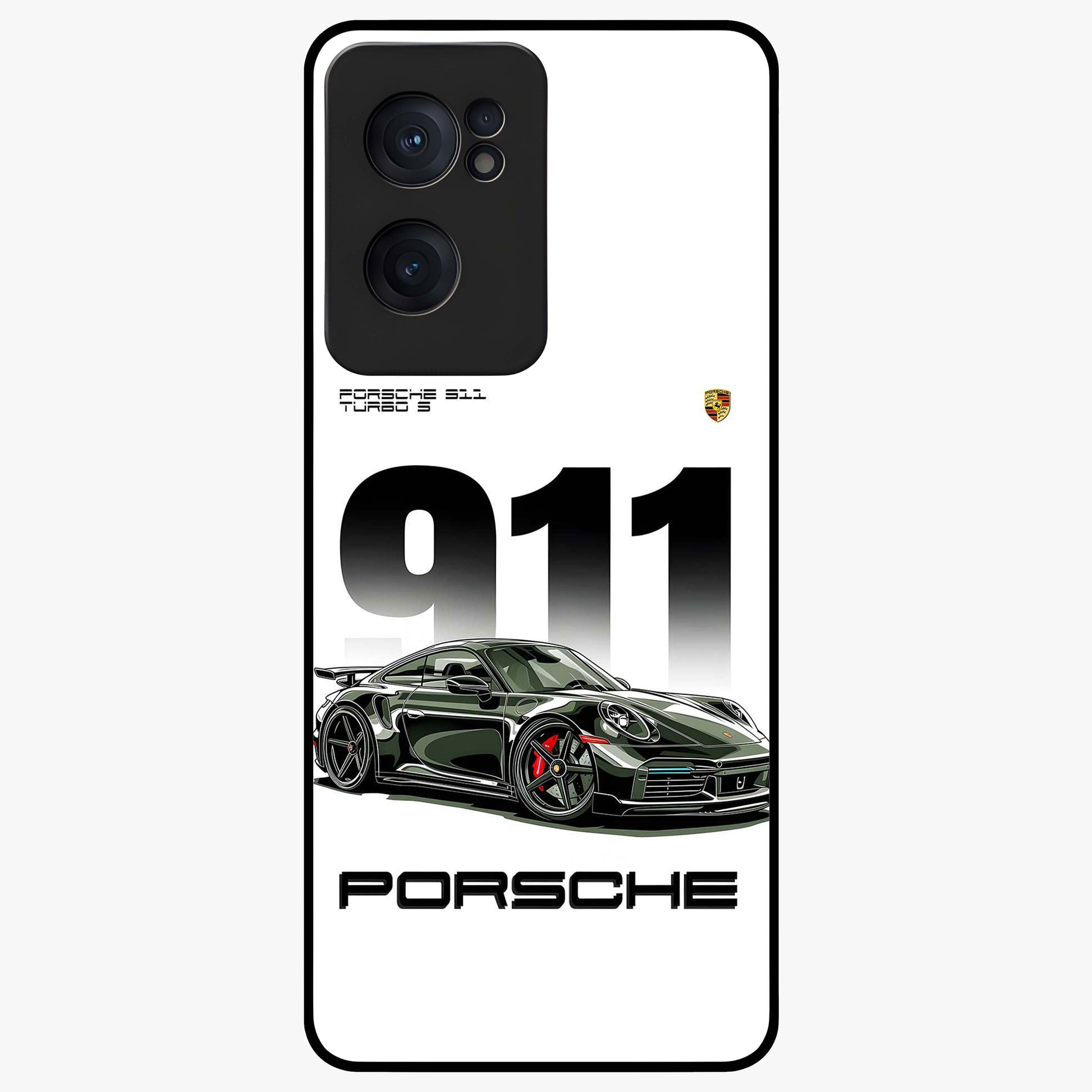 911 Turbo Dominance Glass Case for 1+Nord Ce 2  bold front view featuring large 911 graphic and detailed green Porsche sports car artwork