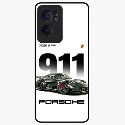911 Turbo Dominance Glass Case for 1+Nord Ce 2  bold front view featuring large 911 graphic and detailed green Porsche sports car artwork