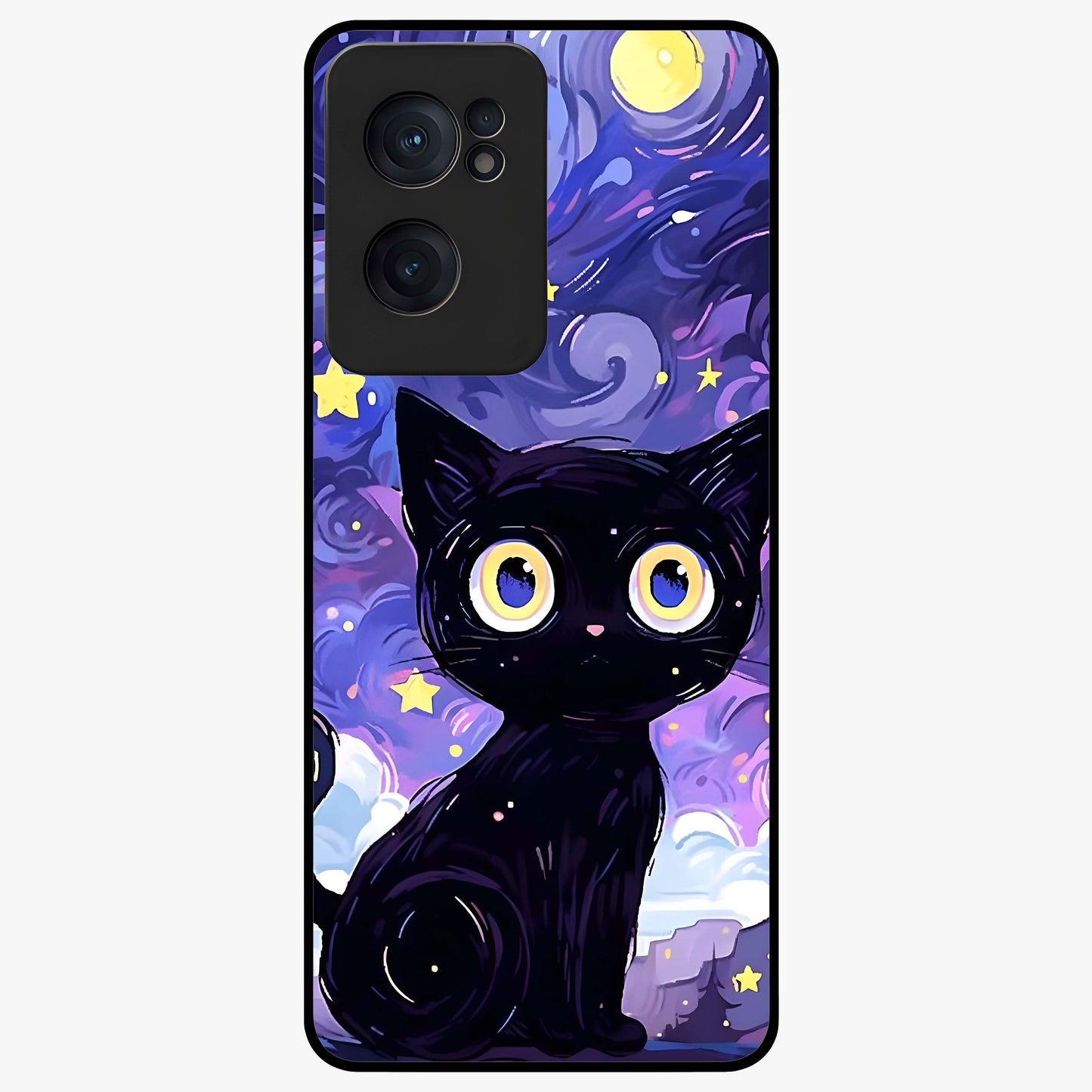 Abstract Cat Art Glass Case for 1+Nord CE 2  vibrant front view featuring modern artistic cat illustration