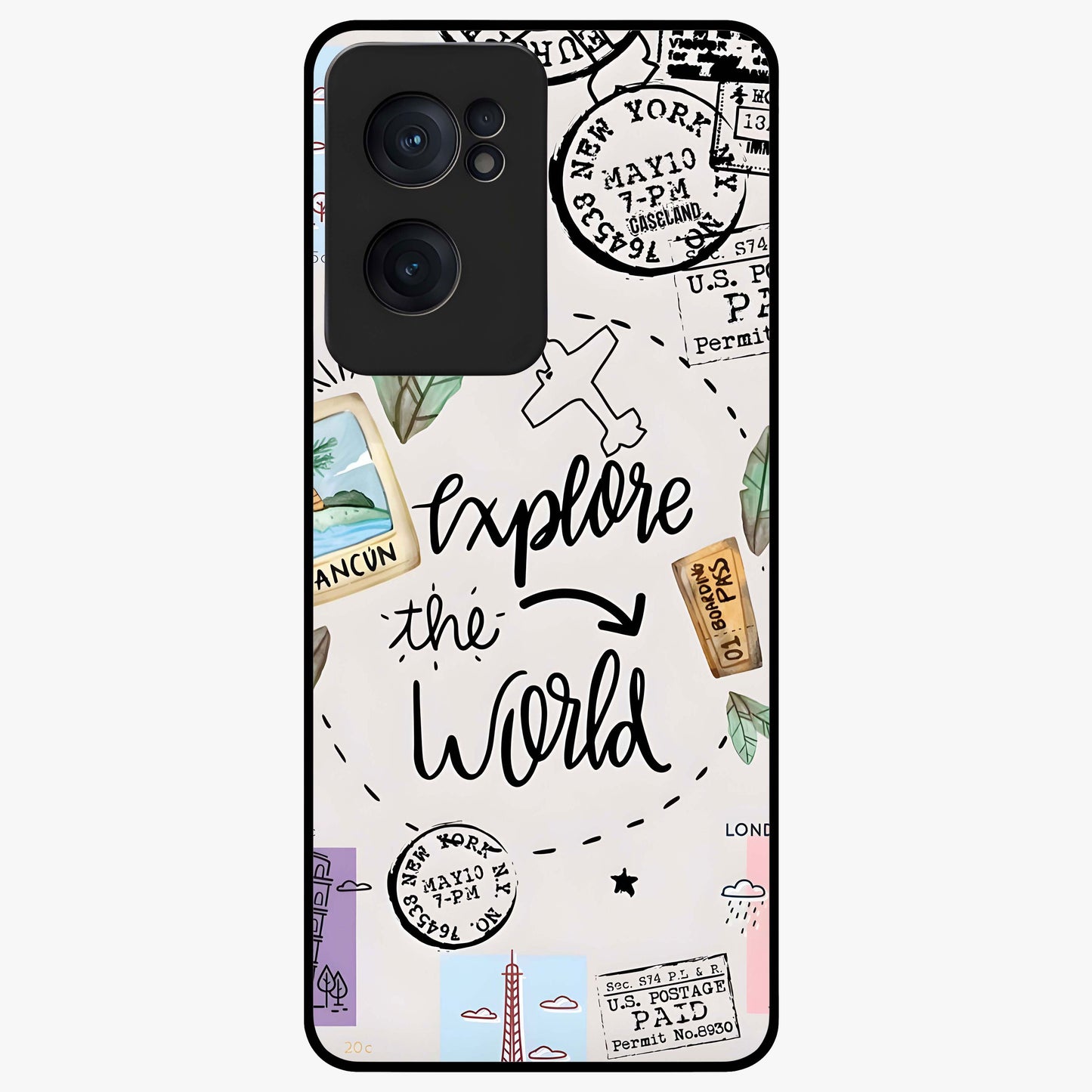 Adventure Awaits Art Glass Case for 1+Nord CE 2  front view featuring bold travel inspired typography artwork