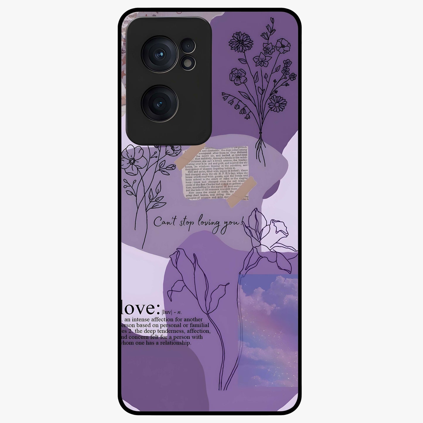 Aesthetic Love With Flower Glass Case for 1+Nord Ce 2  romantic front view featuring floral love themed artwork