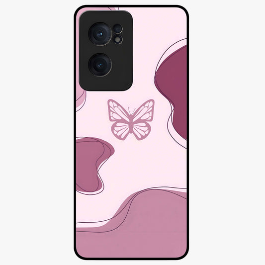 Aesthetic Pinkish Custom Name Butterfly Glass Case for 1+Nord Ce 2  elegant front view featuring pink butterfly artwork with personalized name design
