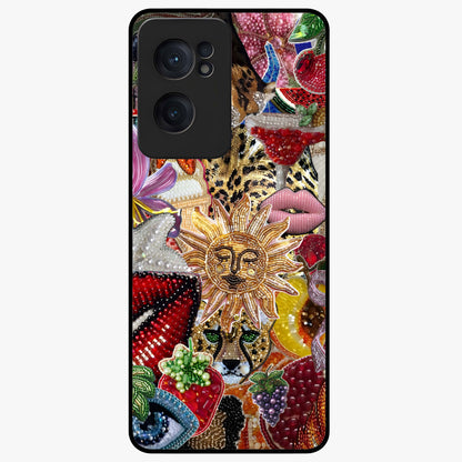 Beaded Fashion Jungle Glass Case for 1+Nord Ce 2  bold front view featuring beaded jungle themed artwork