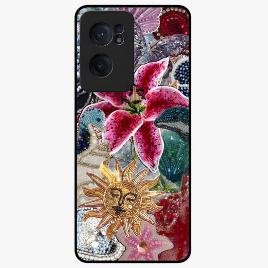 Beaded Garden Fantasy Glass Case for 1+Nord Ce 2  front view featuring colorful beaded floral garden artwork