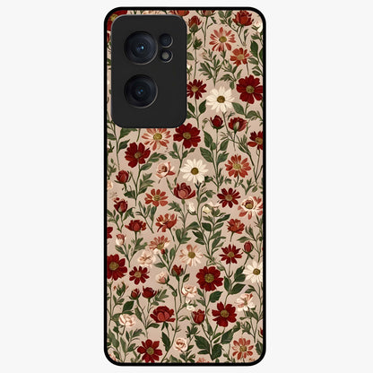 Biege Flower With Leaf Glass Case for 1+Nord CE 2  front view featuring soft beige floral artwork with leaf detailing