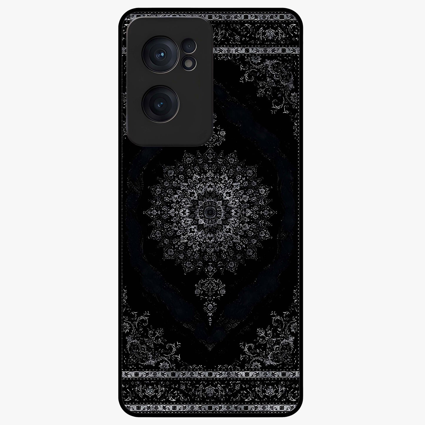 Black Persian Carpet Glass Case for 1+Nord CE 2  rich front view featuring intricate Persian carpet pattern artwork