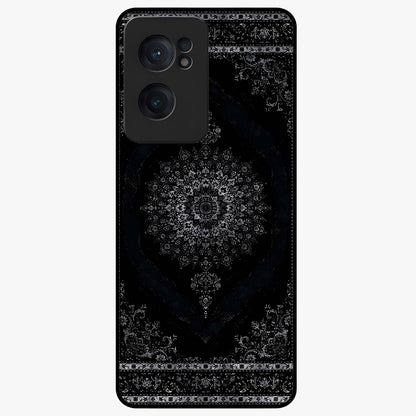 Black Persian Carpet Glass Case for 1+Nord CE 2  rich front view featuring intricate Persian carpet pattern artwork