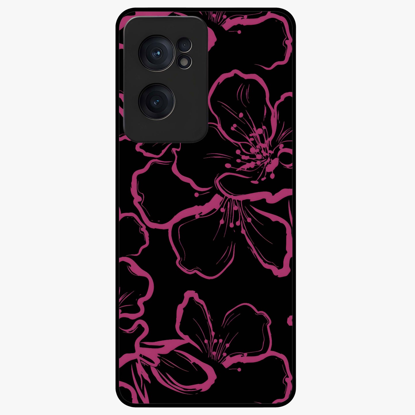 Black Violet Sketch Garden Glass Case for 1+Nord CE 2  artistic front view featuring violet floral sketch artwork
