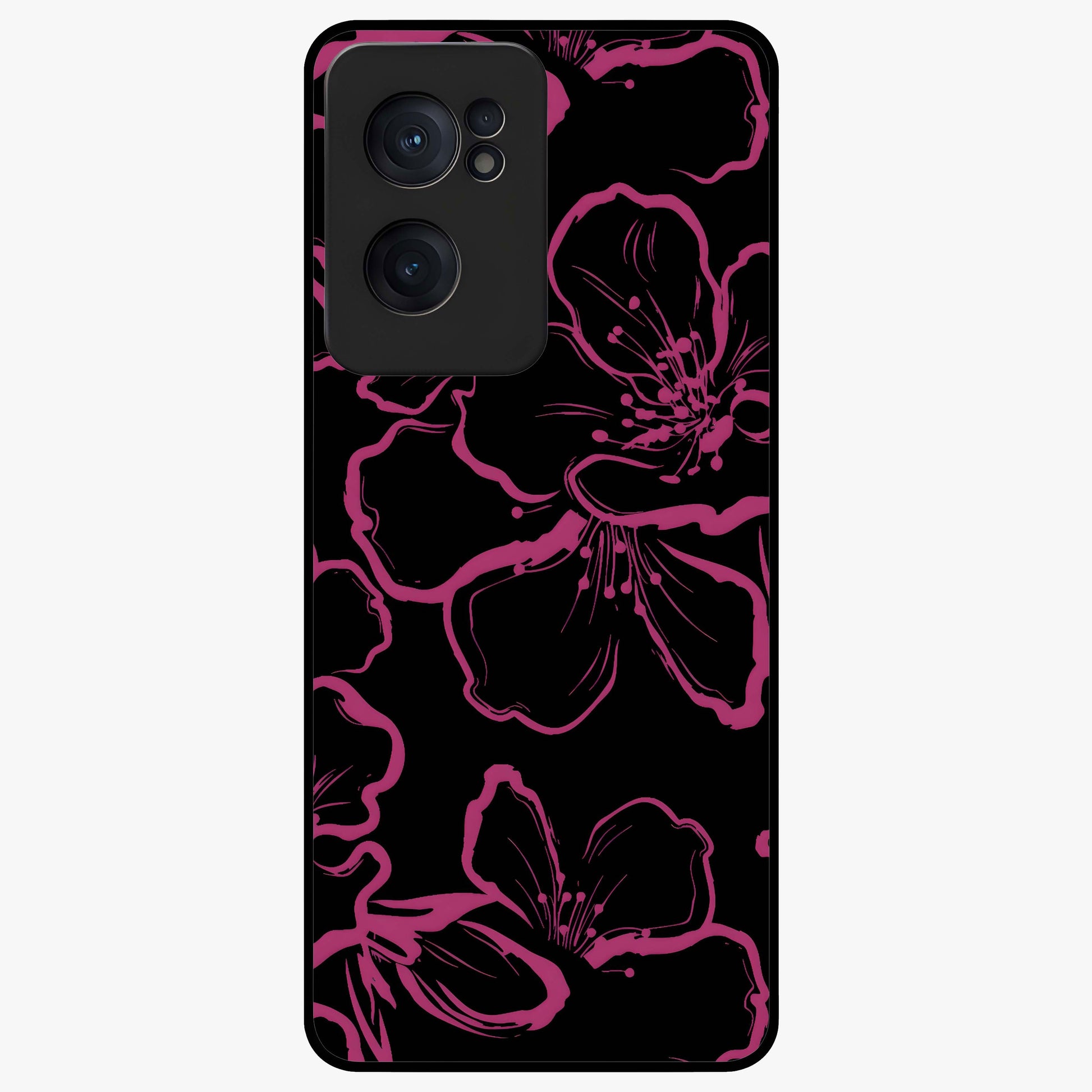 Black Violet Sketch Garden Glass Case for 1+Nord CE 2  artistic front view featuring violet floral sketch artwork