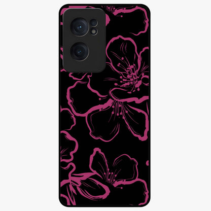 Black Violet Sketch Garden Glass Case for 1+Nord CE 2  artistic front view featuring violet floral sketch artwork