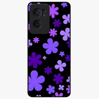 Blue Retro Pop Flowers Glass Case for 1+Nord CE 2  vibrant front view featuring retro floral artwork in bold blue tones