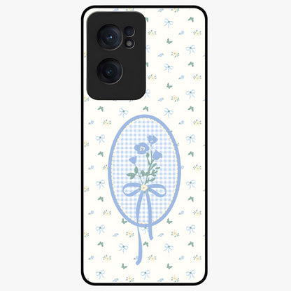 Blue Ribbon Bloom Glass Case for 1+Nord CE 2  elegant front view featuring soft floral artwork with ribbon accents