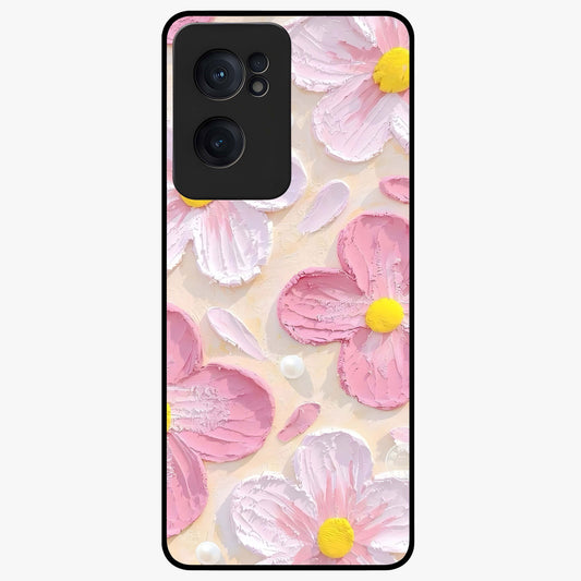 Blush Bloom Texture Glass Case for 1+Nord Ce 2  artistic front view featuring textured floral blush artwork