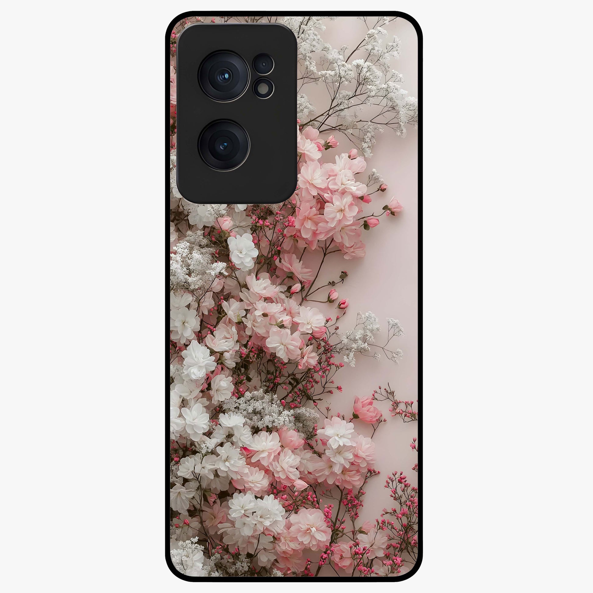 Blush Blossom Cloud Glass Case for 1+Nord CE 2  dreamy front view featuring soft blossom artwork with cloud inspired tones