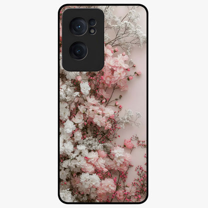 Blush Blossom Cloud Glass Case for 1+Nord CE 2  dreamy front view featuring soft blossom artwork with cloud inspired tones