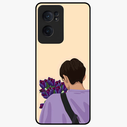 Boy Holding Flowers Glass Case for 1+Nord CE 2  aesthetic front view featuring soft illustrated character holding floral bouquet