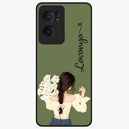 Braided Spring Beauty With Custom Name Glass Case for 1+Nord CE 2  elegant front view featuring braided floral artwork with personalized name design