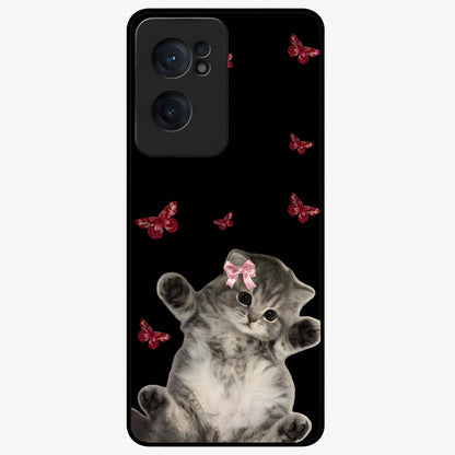 Butterfly Cat Bliss Glass Case for 1+Nord CE 2  charming front view featuring cat and butterfly aesthetic artwork