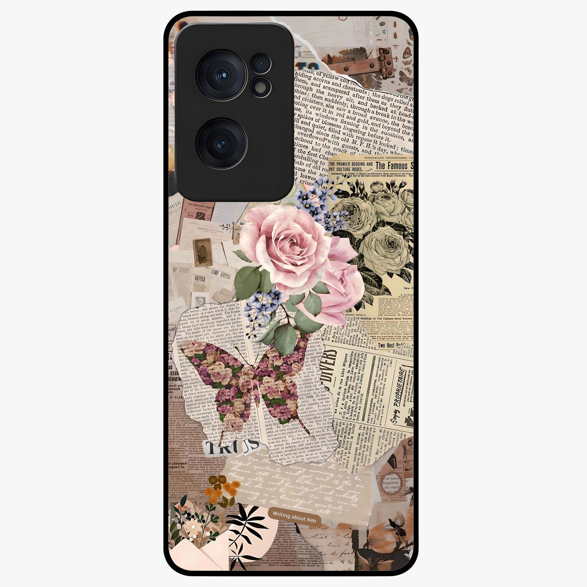 Butterfly News Bloom Glass Case for 1+Nord CE 2  artistic front view featuring blooming floral and butterfly themed artwork