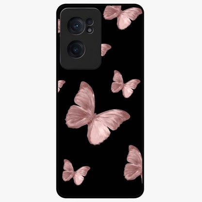 Butterfly Pattern Glass Case for 1+Nord CE 2  elegant front view featuring repeating butterfly artwork with aesthetic detailing