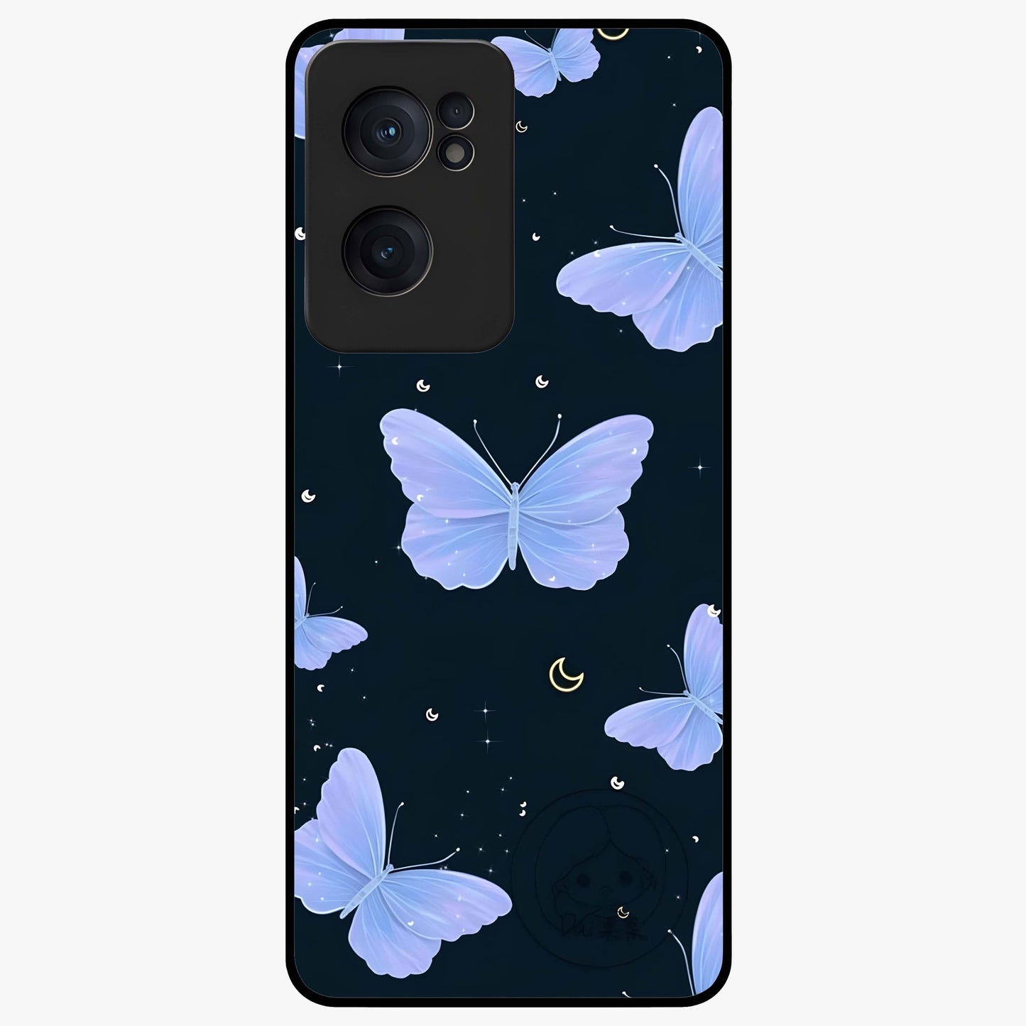 Butterfly With Stars Pattern Glass Case for 1+Nord CE 2  dreamy front view featuring butterfly artwork with star accents
