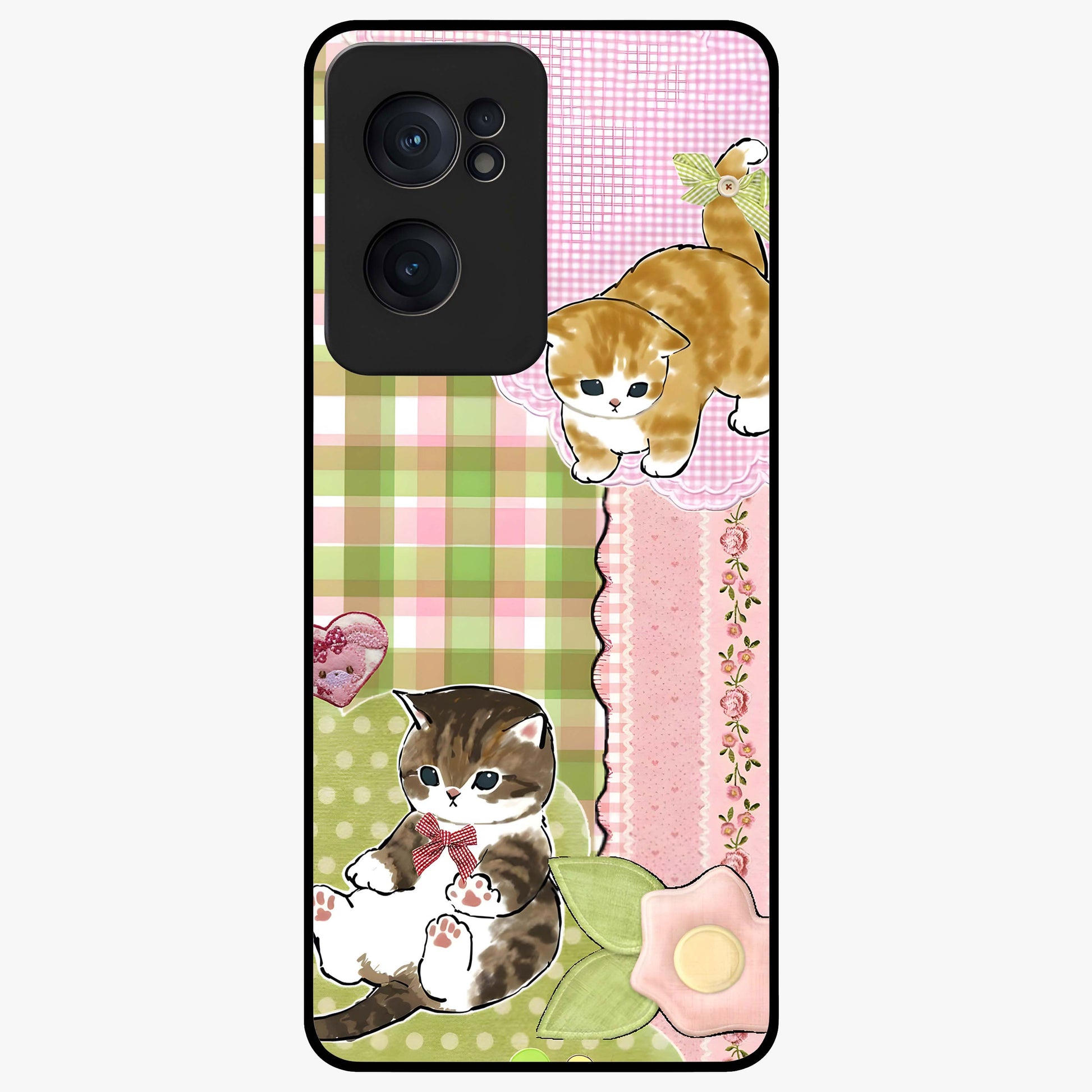 Cats Sweet Button Glass Case for 1+Nord CE 2  adorable front view featuring cute cat artwork with sweet pastel tones