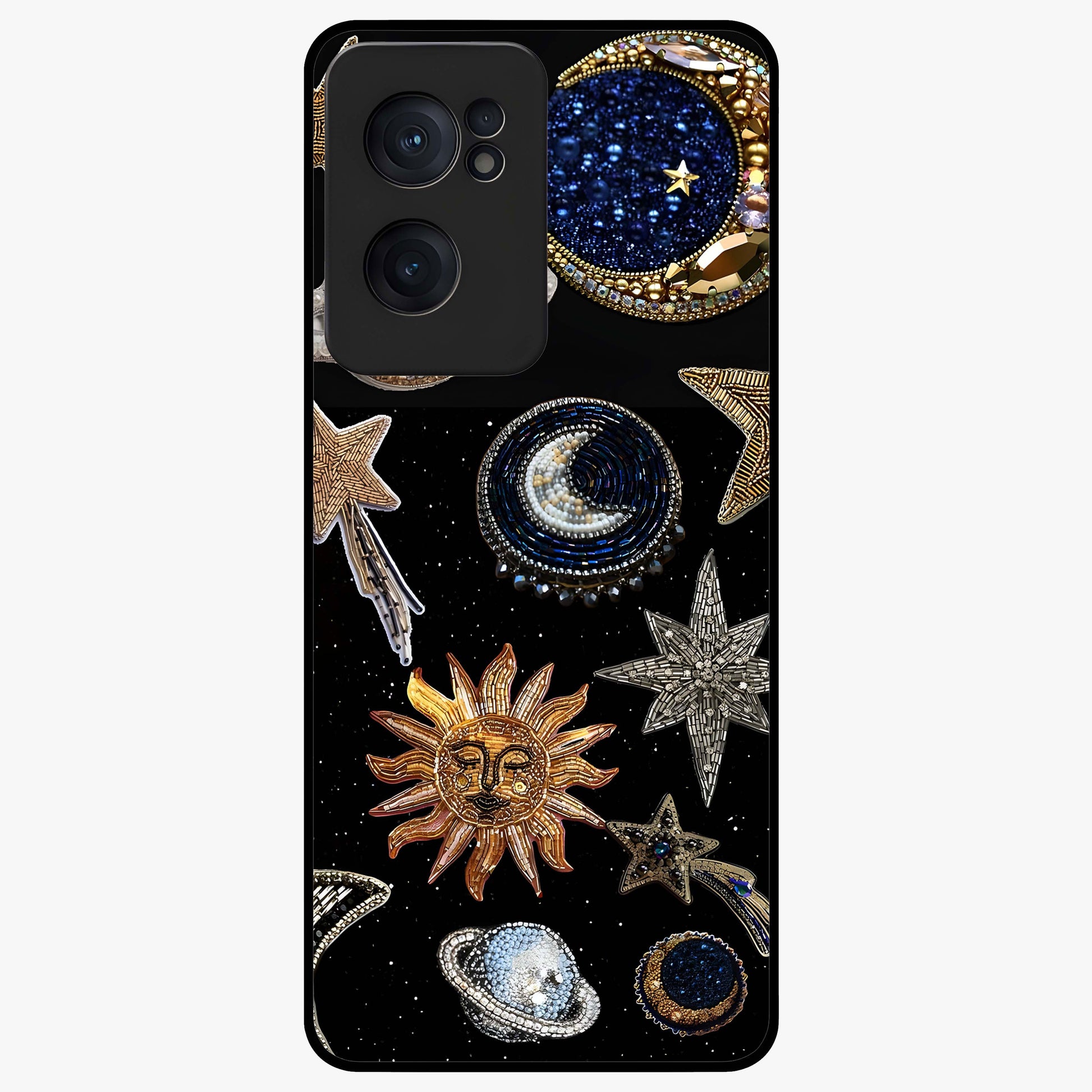 Celestial Gem Constellations Glass Case for 1+Nord CE 2  elegant front view featuring gemstone inspired constellation artwork