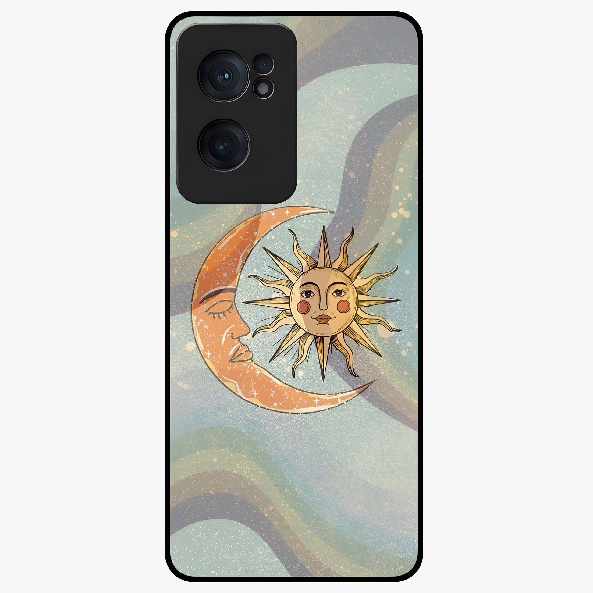 Celestial Harmony Vibes Glass Case for 1+Nord CE 2  serene front view featuring balanced cosmic artwork with calming tones