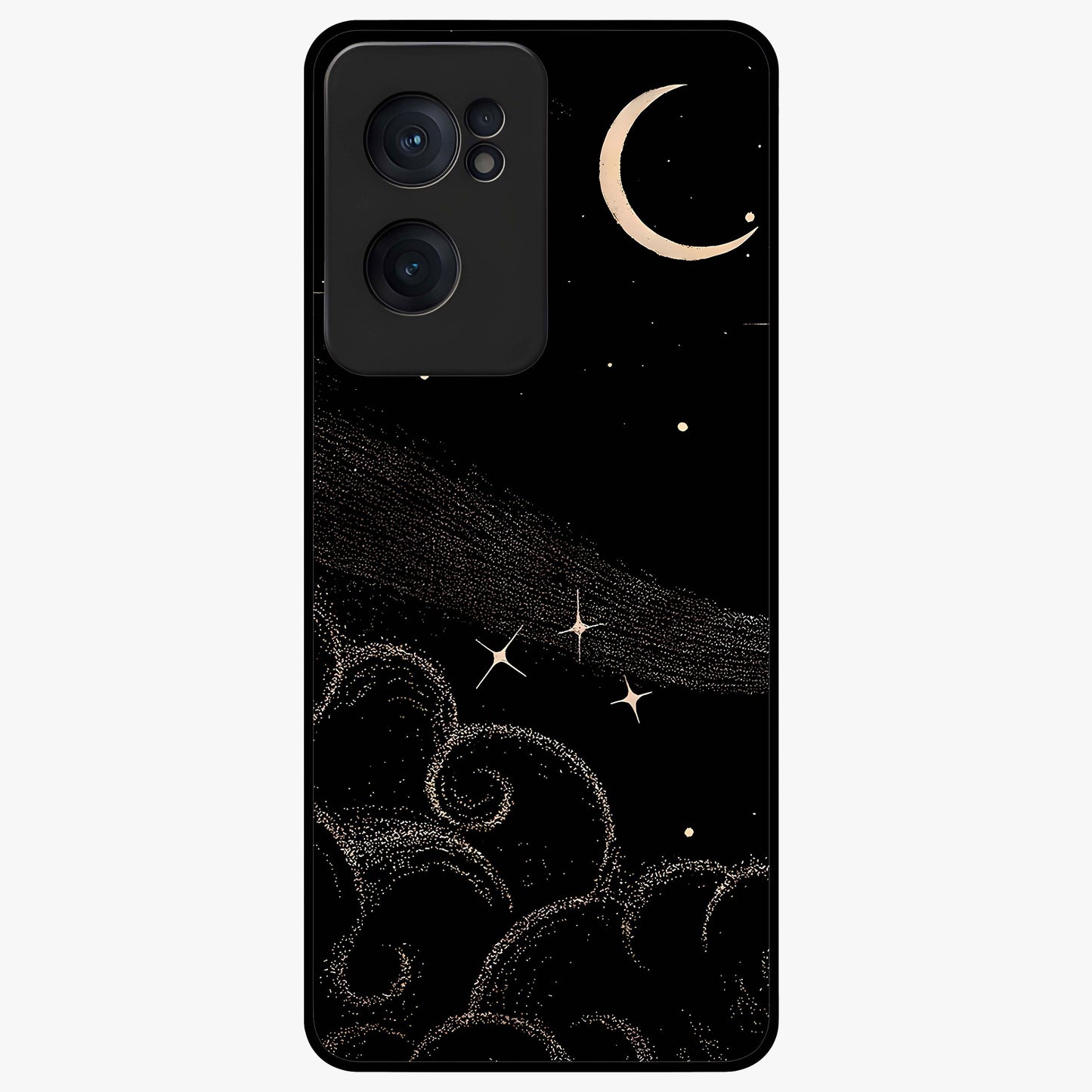 Celestial Midnight Veil Glass Case for 1+Nord CE 2  dramatic front view featuring deep midnight sky artwork