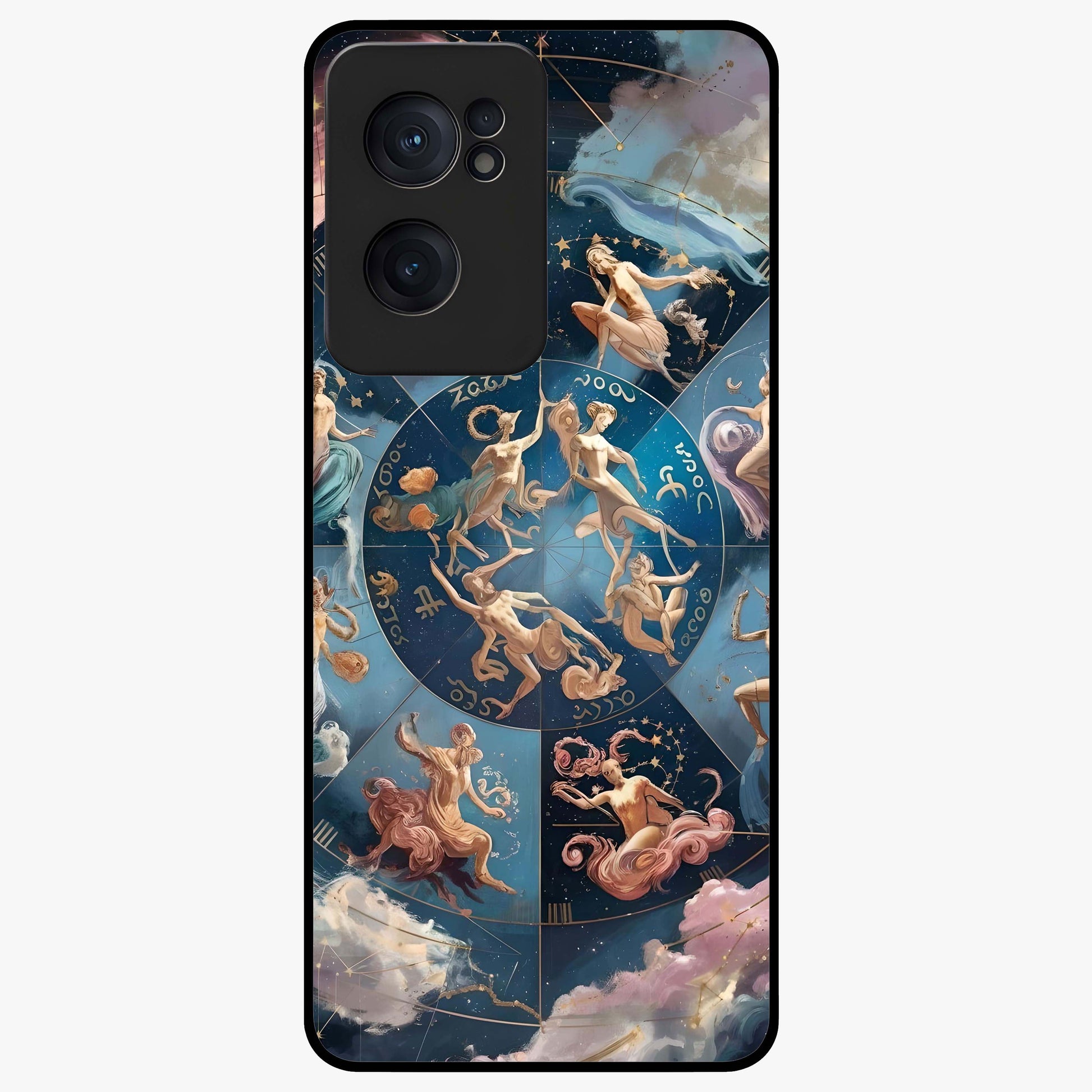 Celestial Signs Dance Glass Case for 1+Nord CE 2  artistic front view featuring zodiac inspired celestial symbol artwork
