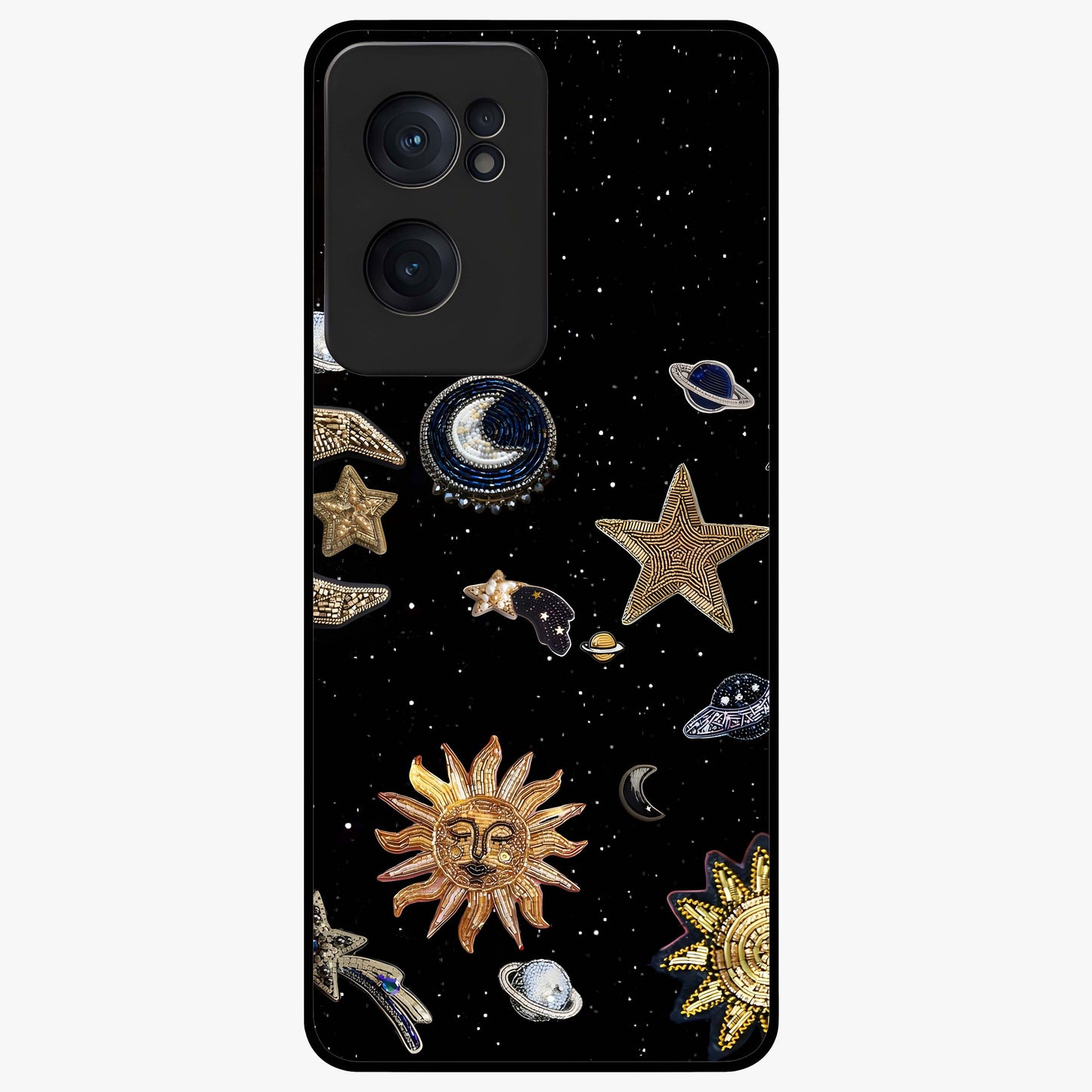 Celestial Star Charm Glass Case for 1+Nord CE 2  radiant front view featuring star inspired cosmic artwork