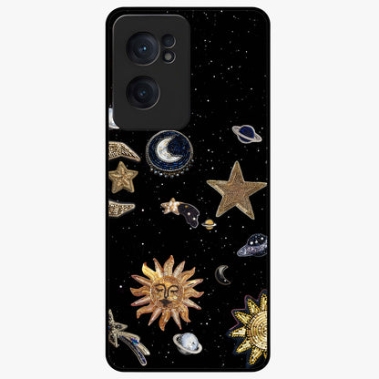 Celestial Star Charm Glass Case for 1+Nord CE 2  radiant front view featuring star inspired cosmic artwork