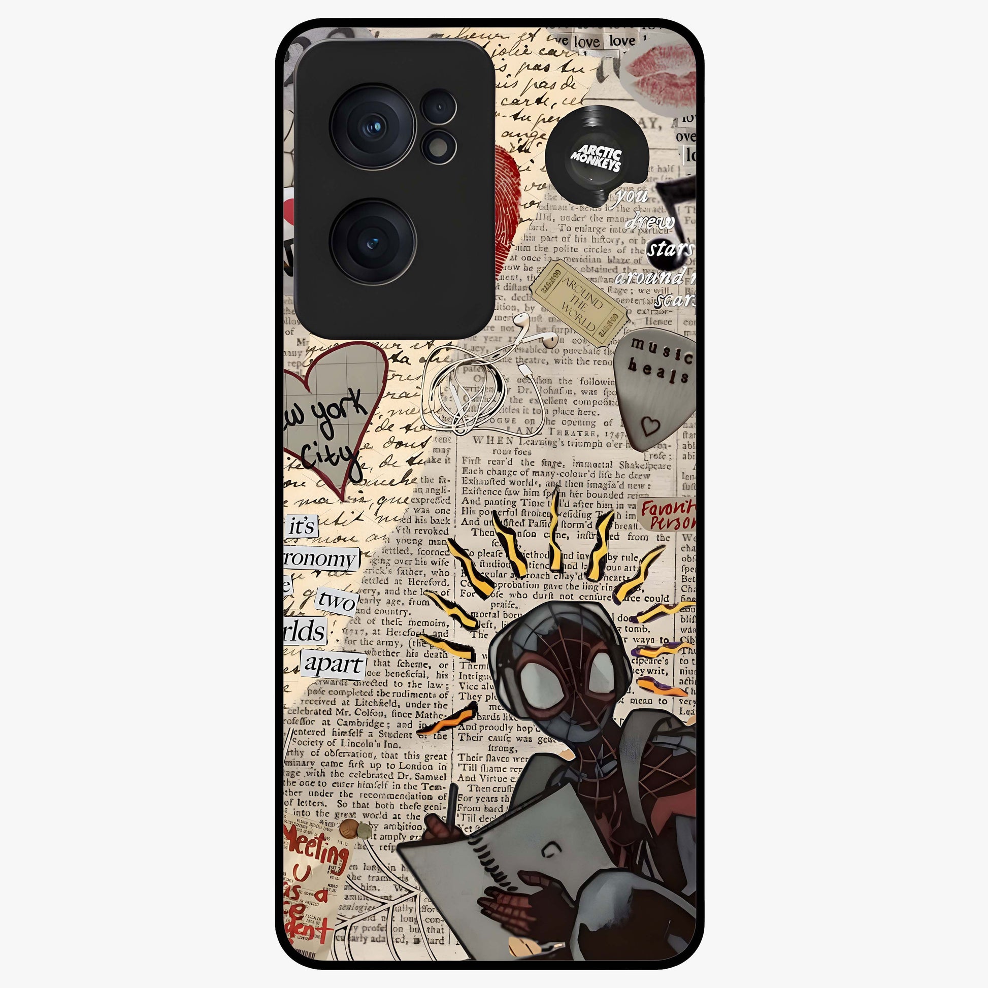 City Dream Sketch Glass Case for 1+Nord CE 2  showing full back design in clean flat view with artistic city sketch artwork and glossy glass finish.
