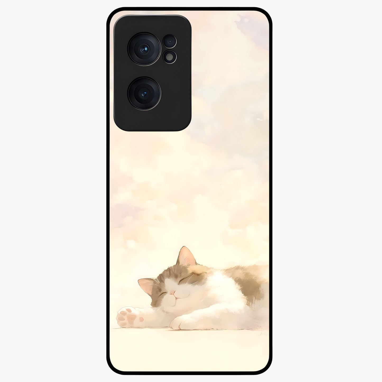 Cloud Nap Cat Glass Case for 1+Nord CE 2  adorable front view featuring cute sleeping cat artwork on soft cloud background