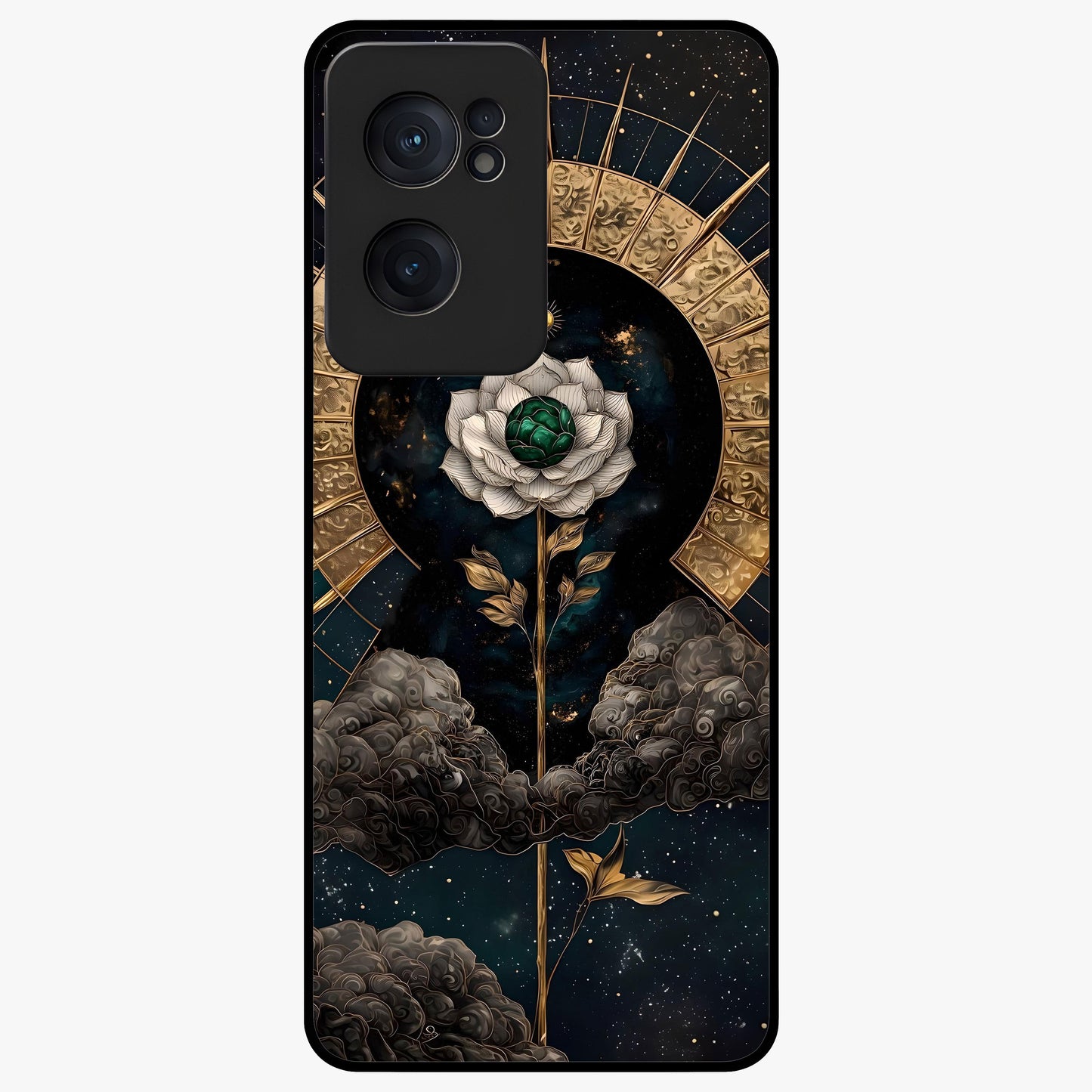 Cosmic Bloom Rose Glass Case for 1+Nord CE 2  elegant front view featuring rose artwork blended with cosmic background