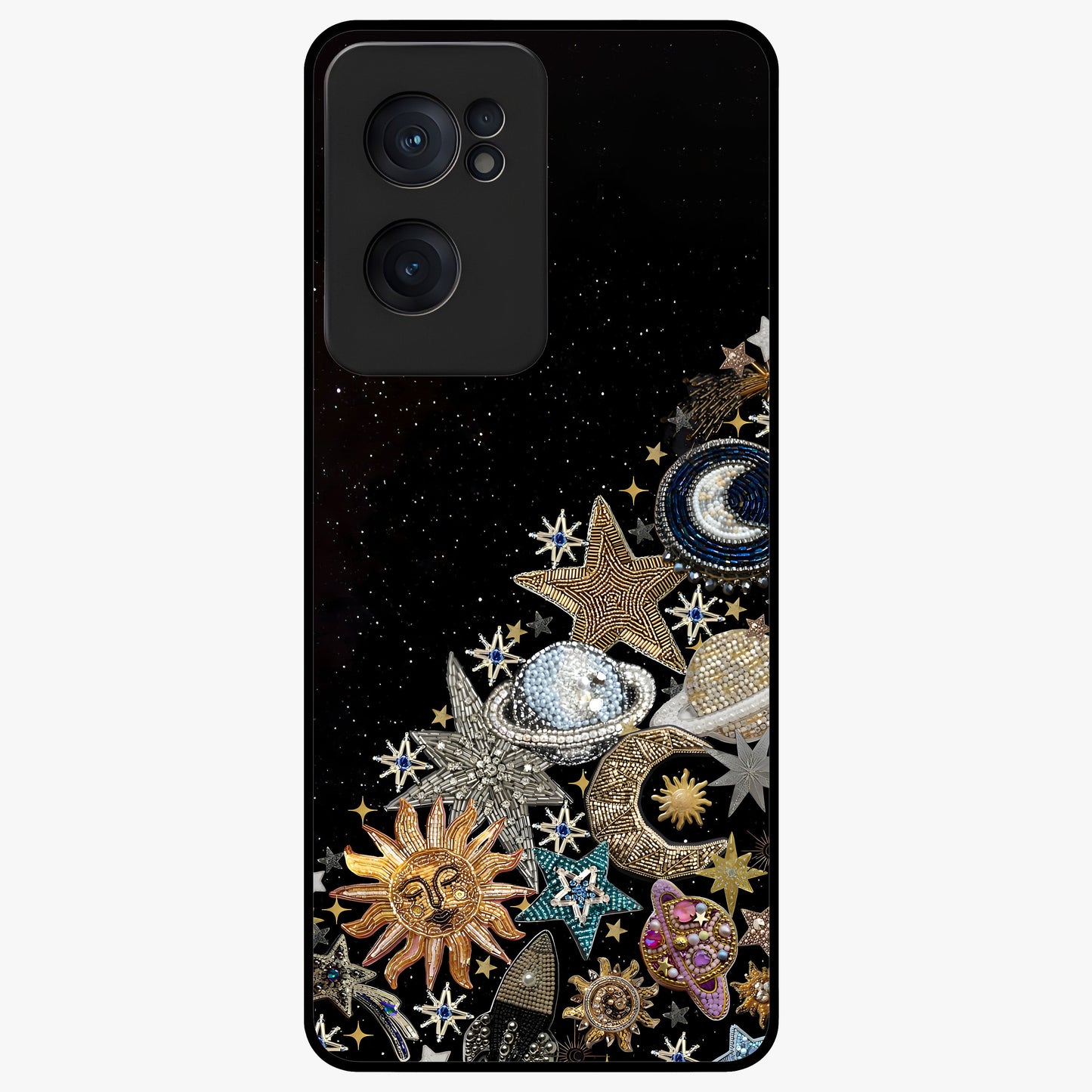 Cosmic Sparkle Dreams Glass Case for 1+Nord CE 2  magical front view featuring sparkling star artwork with dreamy gradients