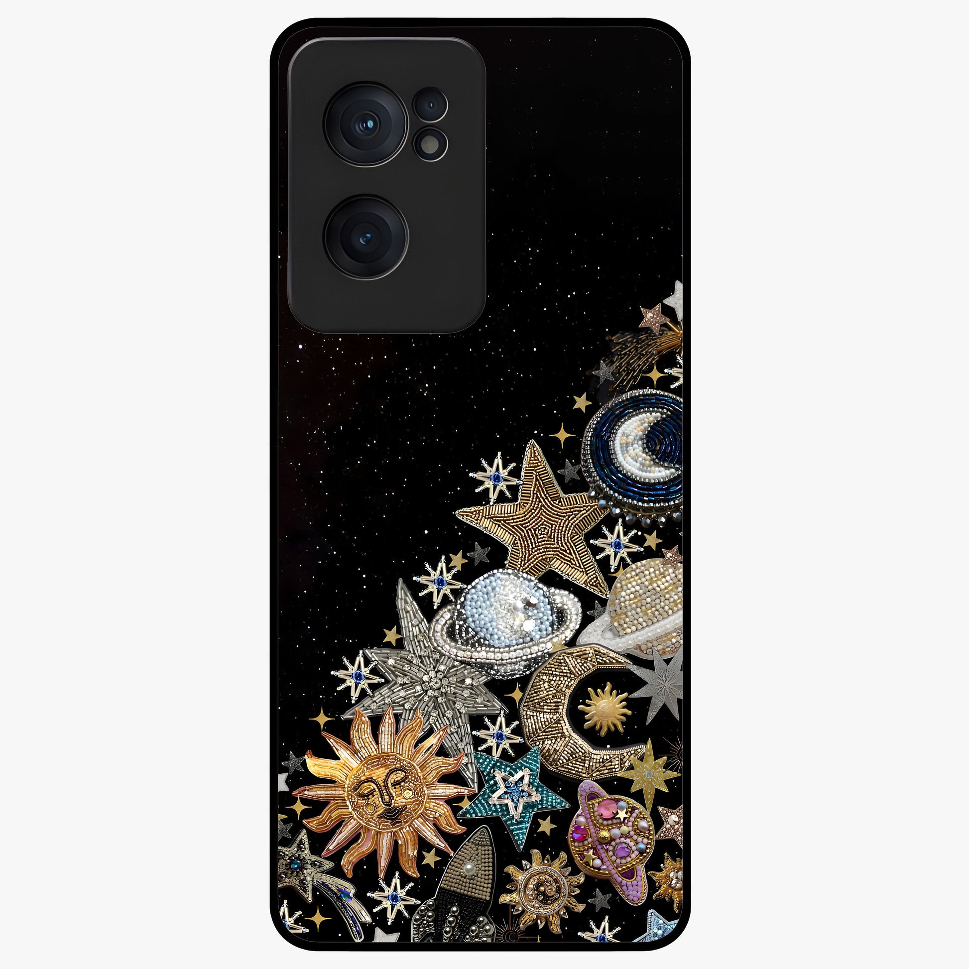 Cosmic Sparkle Dreams Glass Case for 1+Nord CE 2  magical front view featuring sparkling star artwork with dreamy gradients