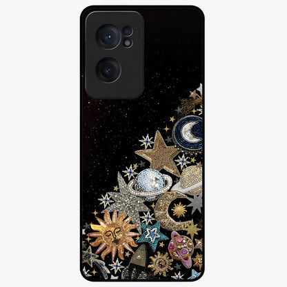 Cosmic Sparkle Dreams Glass Case for 1+Nord CE 2  magical front view featuring sparkling star artwork with dreamy gradients