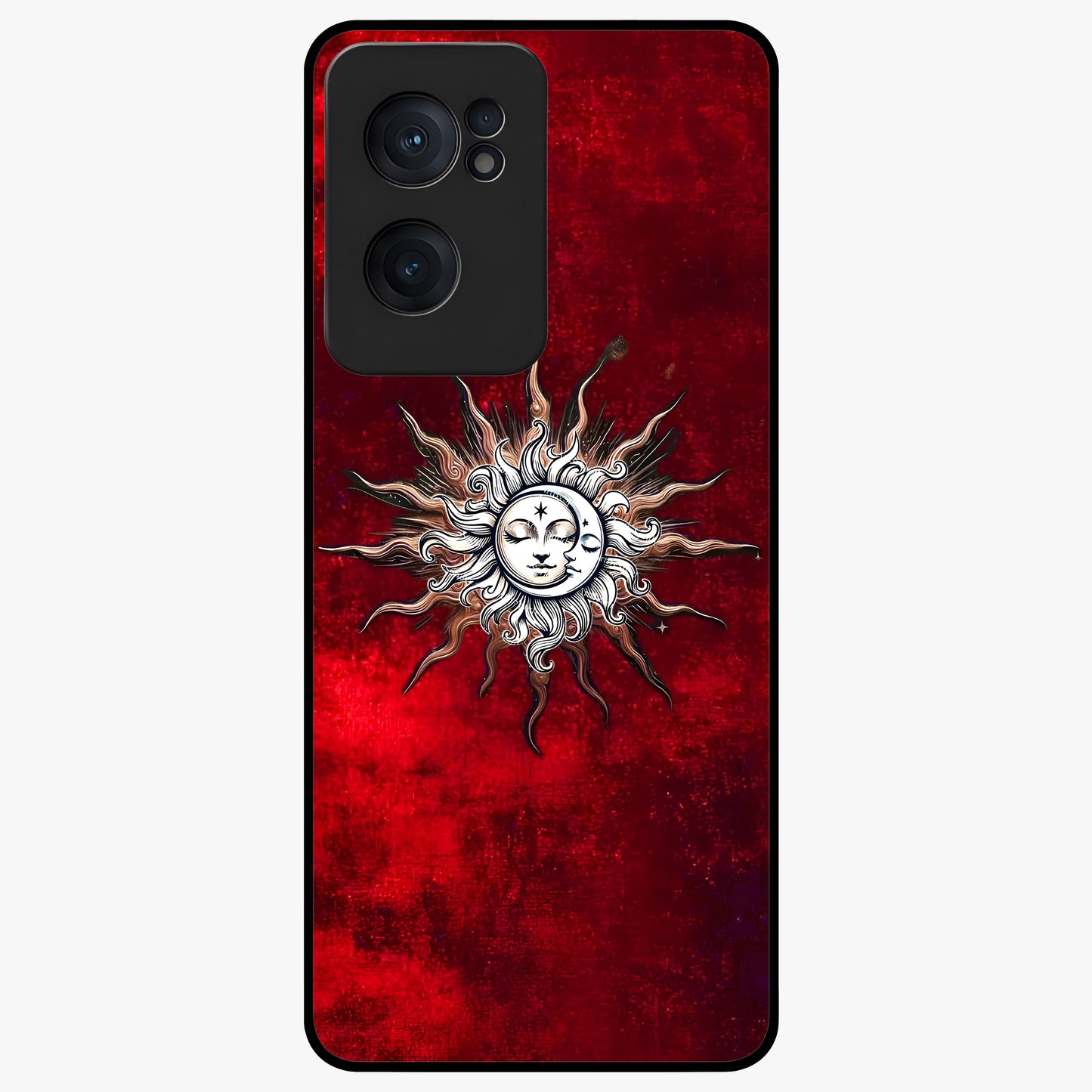 Cosmic Twin Eclipse Glass Case for 1+Nord CE 2  dramatic front view featuring dual eclipse artwork with deep space tones