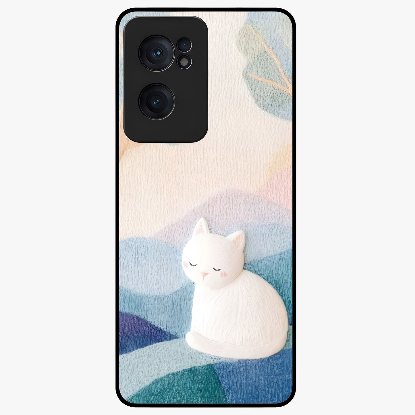 Cotton Dream Cat Glass Case for 1+Nord CE 2  soft front view featuring dreamy cat artwork in pastel tones