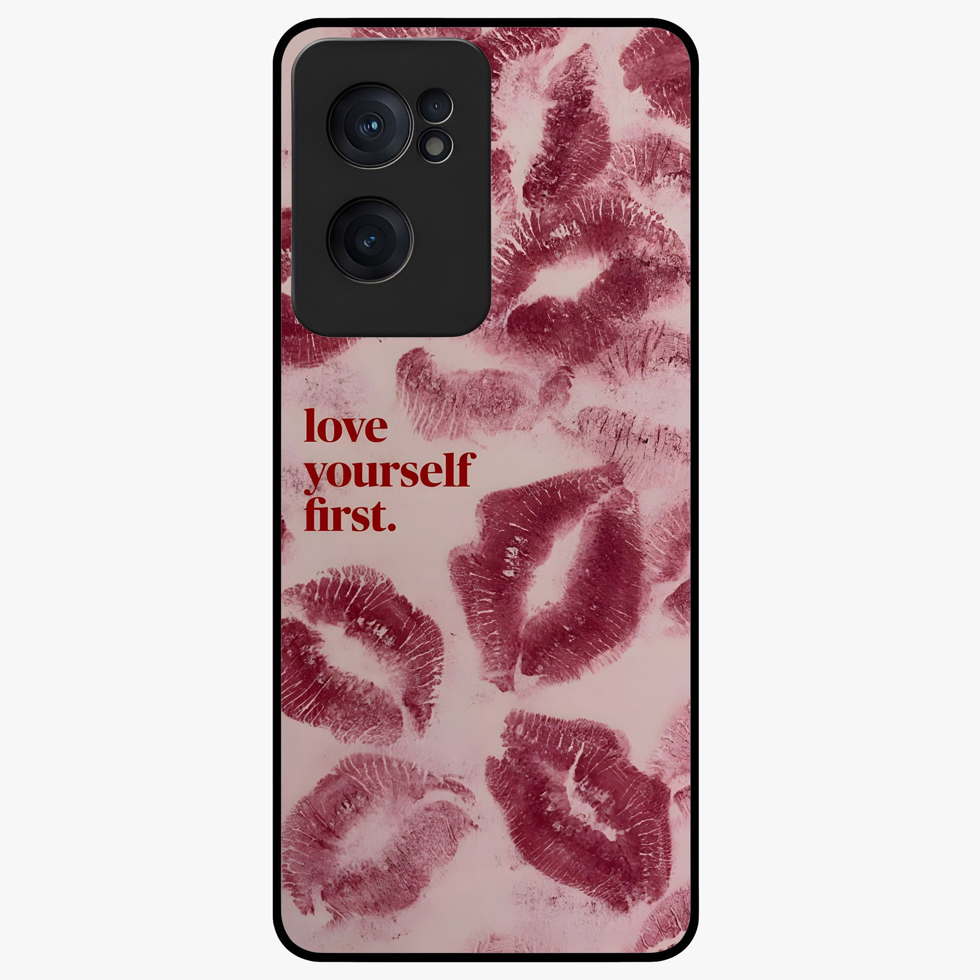 Crimson Kiss Love Glass Case for 1+Nord CE 2  romantic front view featuring bold crimson love inspired artwork