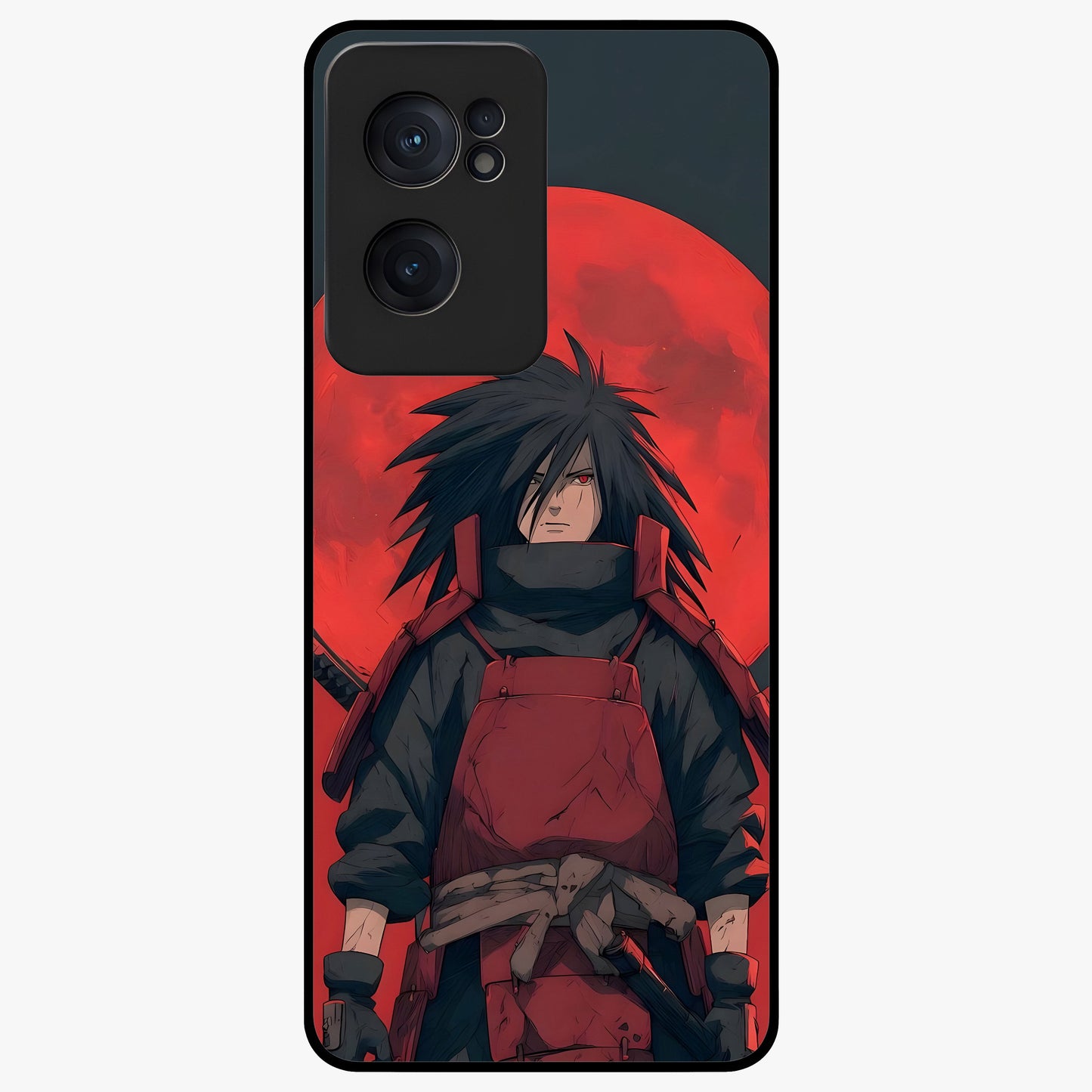 Crimson Moon Warlord Glass Case for 1+Nord CE 2  dramatic front view featuring warrior themed artwork under crimson moonlight