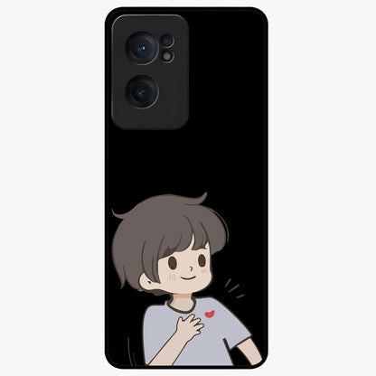 Cute Boy Heart Reaction Glass Case for 1+Nord Ce 2  adorable front view featuring playful heart reaction character artwork
