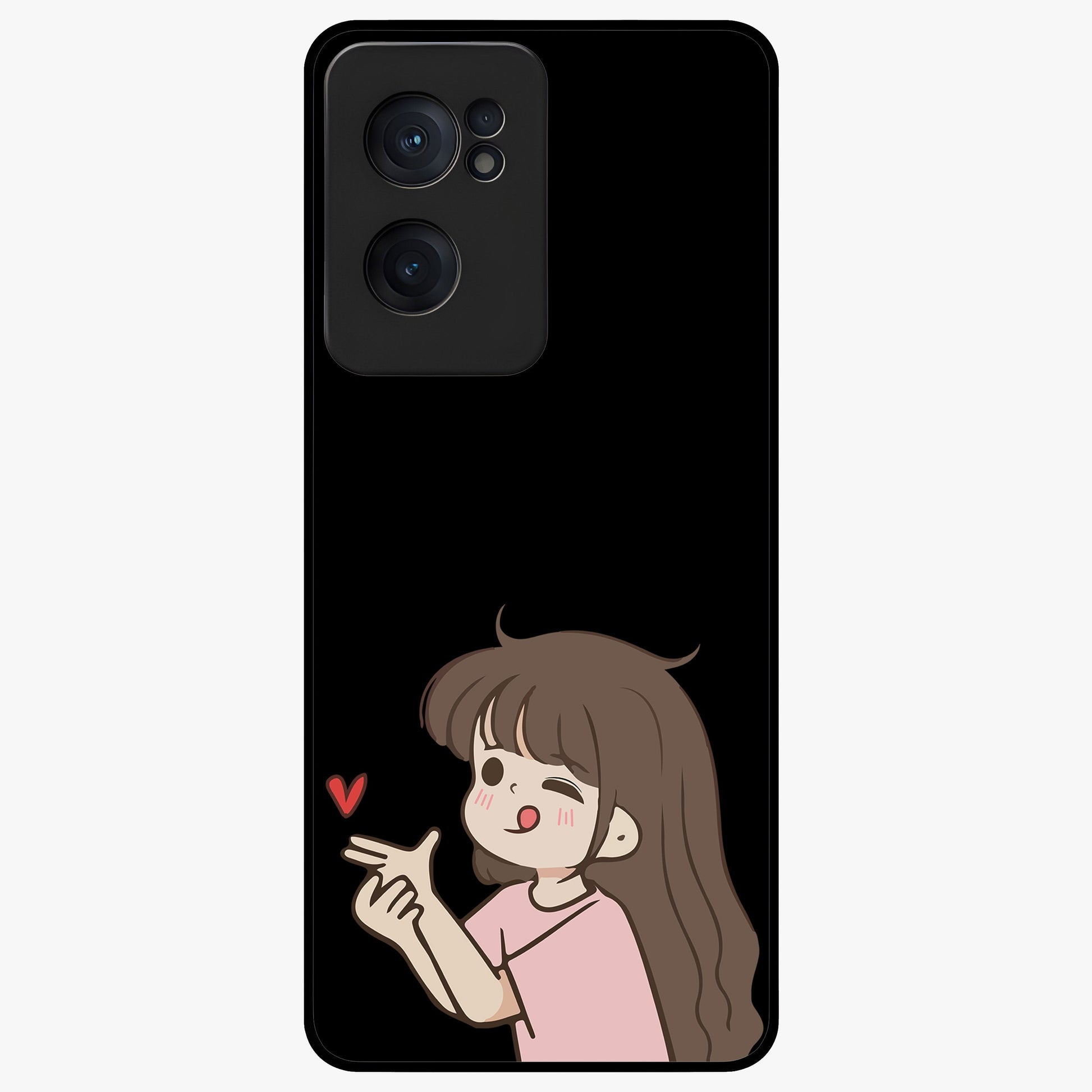 Cute Girl Firing Heart Glass Case for 1+Nord Ce 2  charming front view featuring animated heart themed artwork