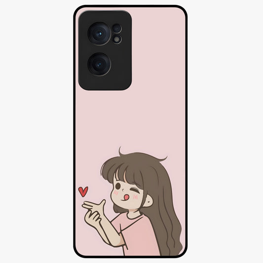 Cute Kiss Heart Glass Case for 1+Nord Ce 2  sweet front view featuring romantic kiss and heart inspired artwork