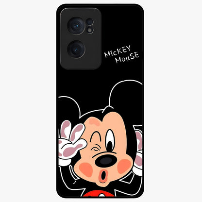 Cute Mickey Love Glass Case for 1+Nord Ce 2  adorable front view featuring playful cartoon love themed artwork