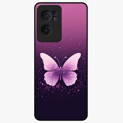 Cute Starry Butterfly Glass Case for 1+Nord Ce 2  dreamy front view featuring butterfly artwork with sparkling star accents